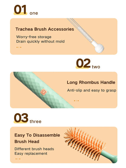 3Pcs Cleaning Brush Electric Bottle Brush Waterproof 360 Degree Rotating Long Handled Silicone Straw Pacifier Cleaning Brush Bay
