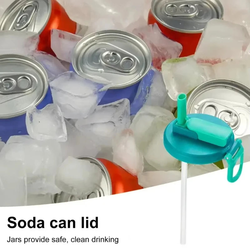 Portable Soda Can Lid and Silicone Straw Soda Can Lid Reusable Suitable For Canned Beverages Beer Juice 1pcs With 2 straws