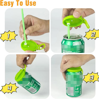 Portable Soda Can Lid and Silicone Straw Soda Can Lid Reusable Suitable For Canned Beverages Beer Juice 1pcs With 2 straws