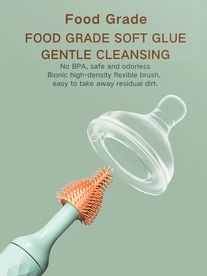 3Pcs Cleaning Brush Electric Bottle Brush Waterproof 360 Degree Rotating Long Handled Silicone Straw Pacifier Cleaning Brush Bay