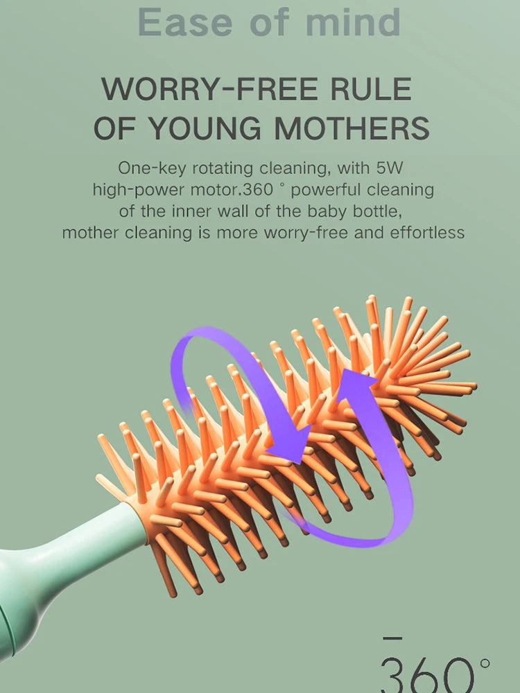 3Pcs Cleaning Brush Electric Bottle Brush Waterproof 360 Degree Rotating Long Handled Silicone Straw Pacifier Cleaning Brush Bay