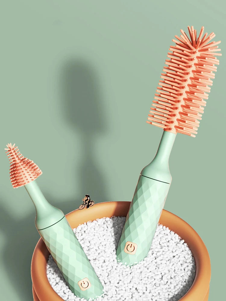 3Pcs Cleaning Brush Electric Bottle Brush Waterproof 360 Degree Rotating Long Handled Silicone Straw Pacifier Cleaning Brush Bay