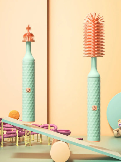 3Pcs Cleaning Brush Electric Bottle Brush Waterproof 360 Degree Rotating Long Handled Silicone Straw Pacifier Cleaning Brush Bay