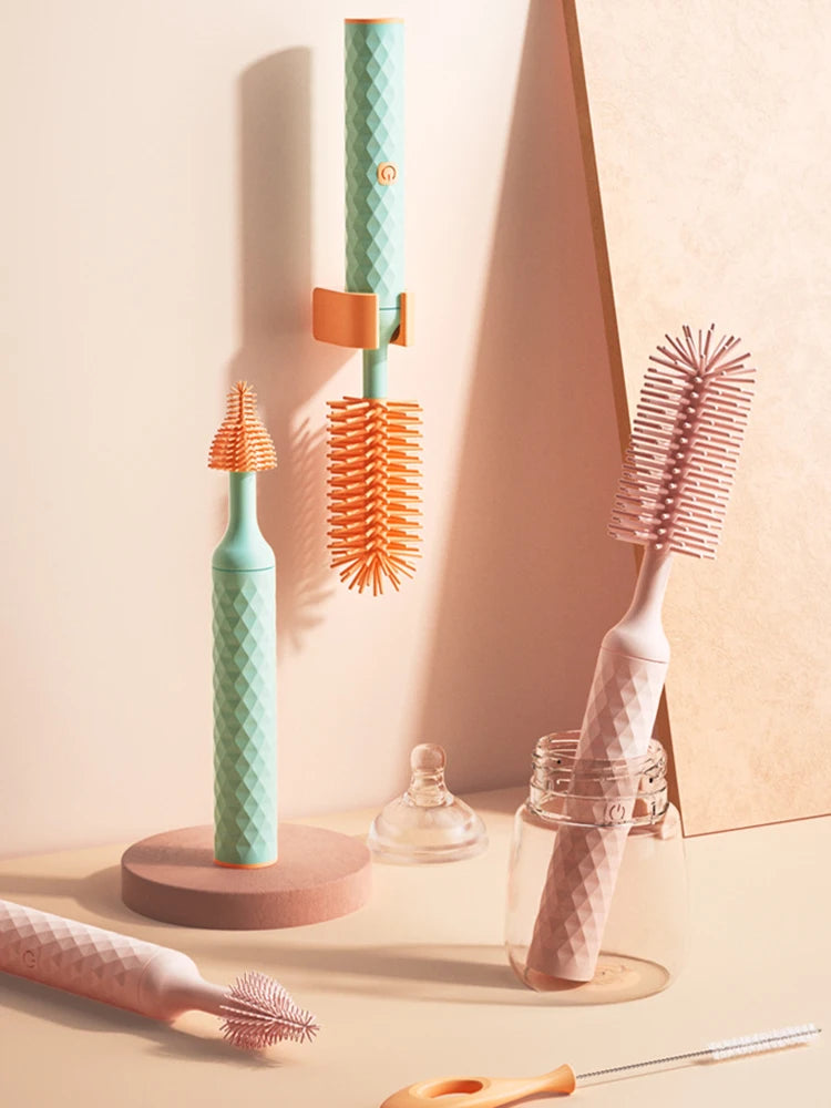 3Pcs Cleaning Brush Electric Bottle Brush Waterproof 360 Degree Rotating Long Handled Silicone Straw Pacifier Cleaning Brush Bay