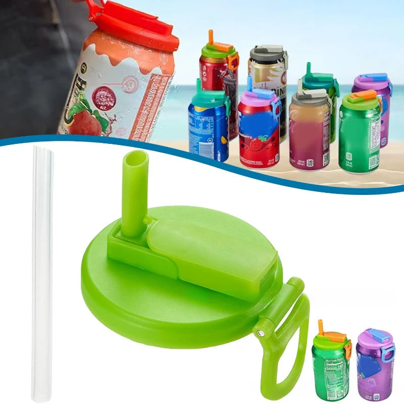 Portable Soda Can Lid and Silicone Straw Soda Can Lid Reusable Suitable For Canned Beverages Beer Juice 1pcs With 2 straws